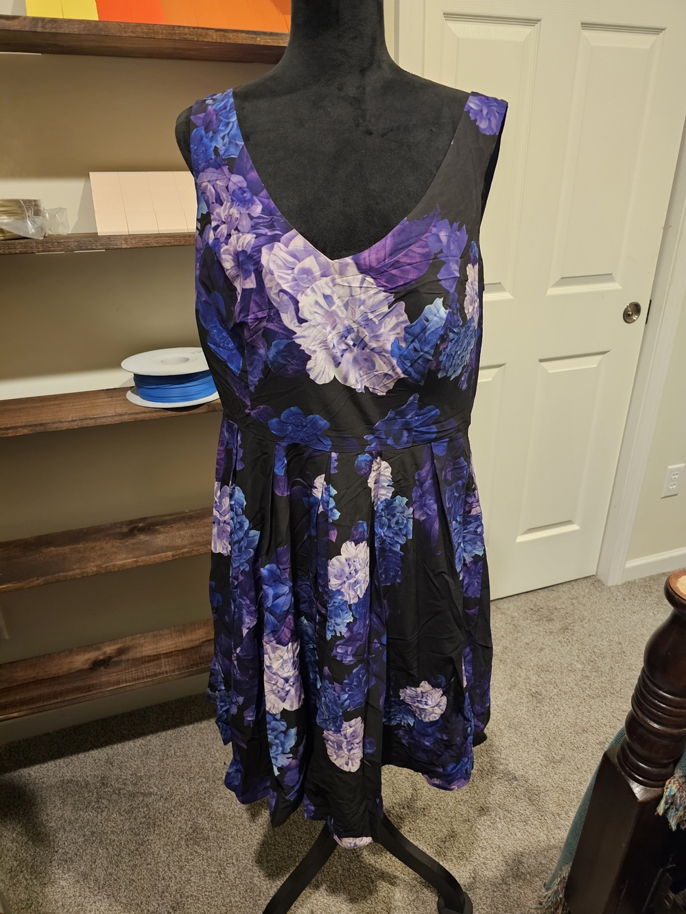City Chic Black & Purple Floral V-Neck Midi Dress